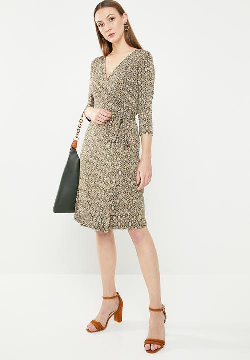 edit - 3/4 Sleeve wrap dress - multi