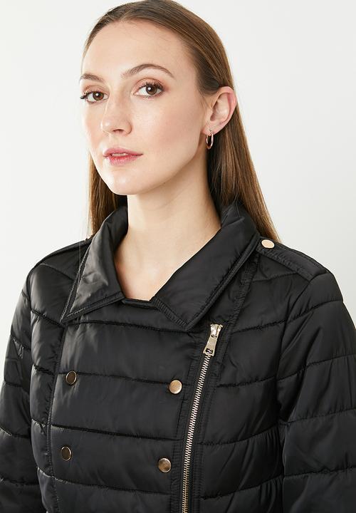 edit - Biker style quilted puffer - black