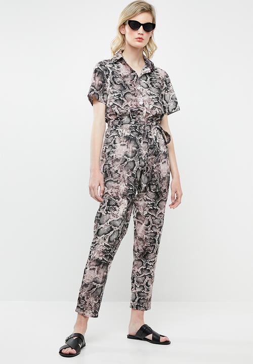 Superbalist - Collared animal print jumpsuit - neutral & black