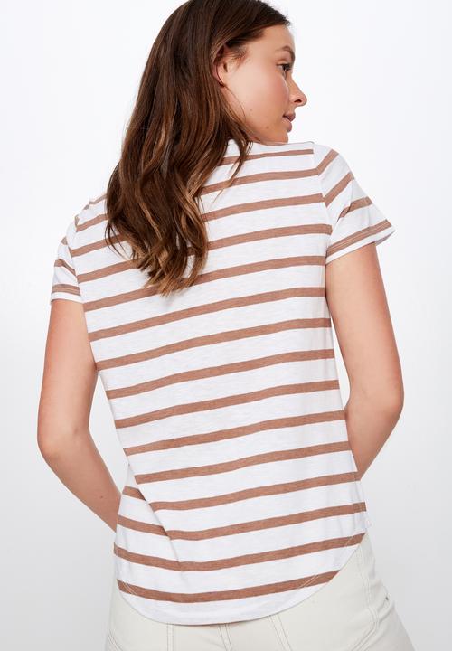 Cotton On - The crew T- shirt  - brown & white 