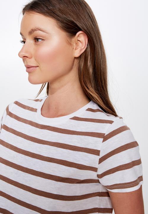 Cotton On - The crew T- shirt  - brown & white 