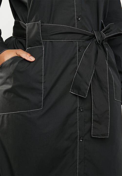 Superbalist - Contrast stitch shirt dress - black