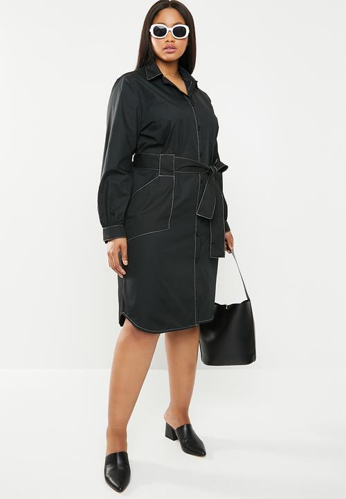 Superbalist - Contrast stitch shirt dress - black
