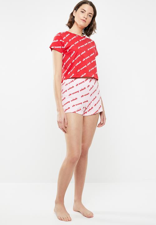 Brave Soul - Crop top and shorts set - red & white
