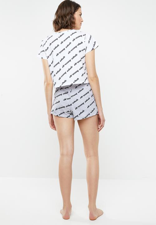 Brave Soul - Crop top and shorts set - grey & white