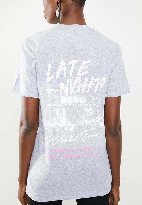 Missguided - Late nights back graphic T-shirt - grey 