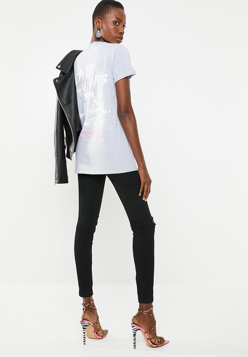Missguided - Late nights back graphic T-shirt - grey 