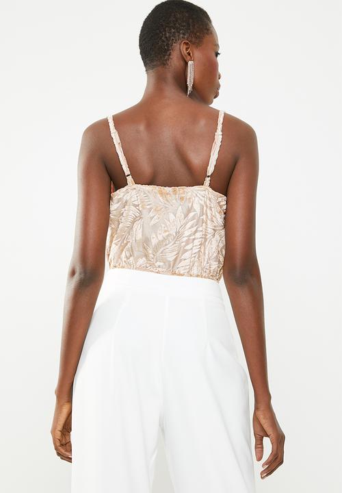 Missguided - Floral devore cowl neck bodysuit - neutral