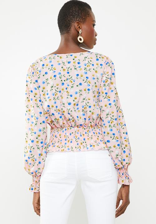 Missguided - Print shirred long sleeve top - pink