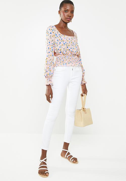 Missguided - Print shirred long sleeve top - pink