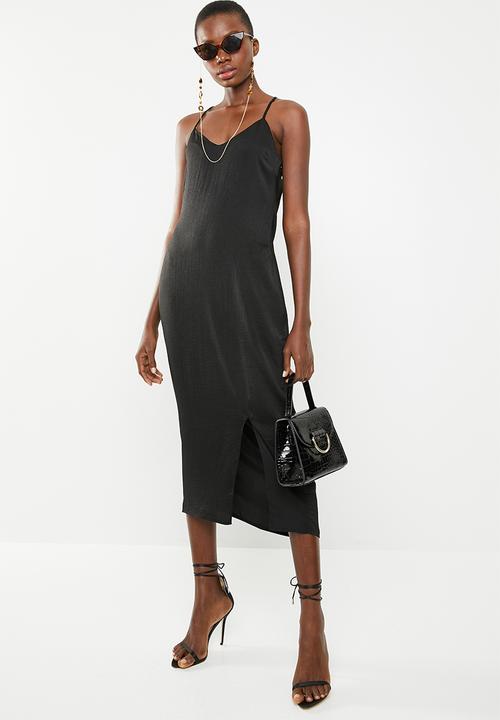 Missguided - Strappy cross back satin midi dress - black