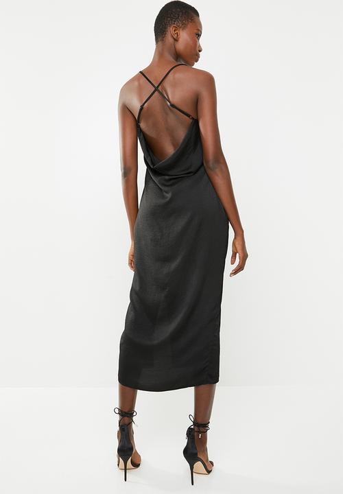 Missguided - Strappy cross back satin midi dress - black