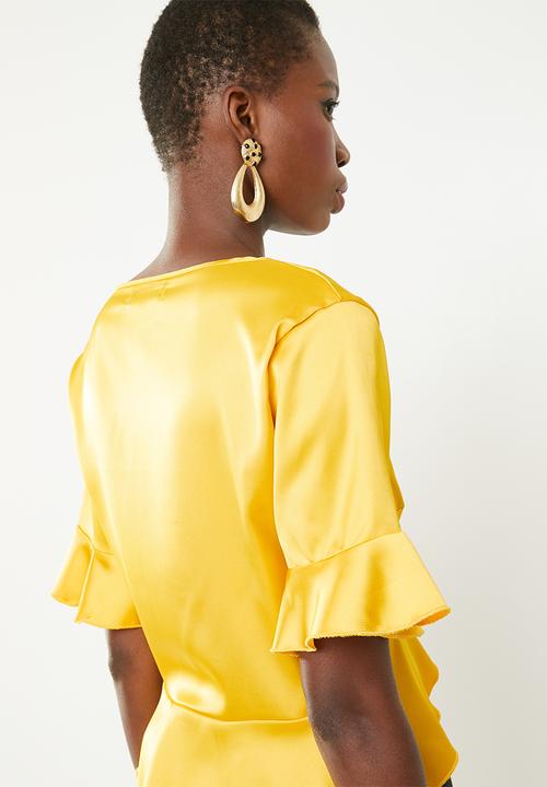 Missguided - Short sleeve tie front crop - yellow