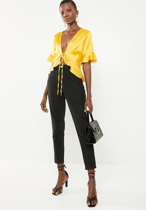 Missguided - Short sleeve tie front crop - yellow