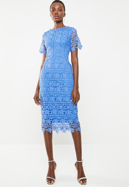 Crochet open back midi dress - blue