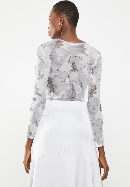 Missguided - Statue print mesh bodysuit - grey