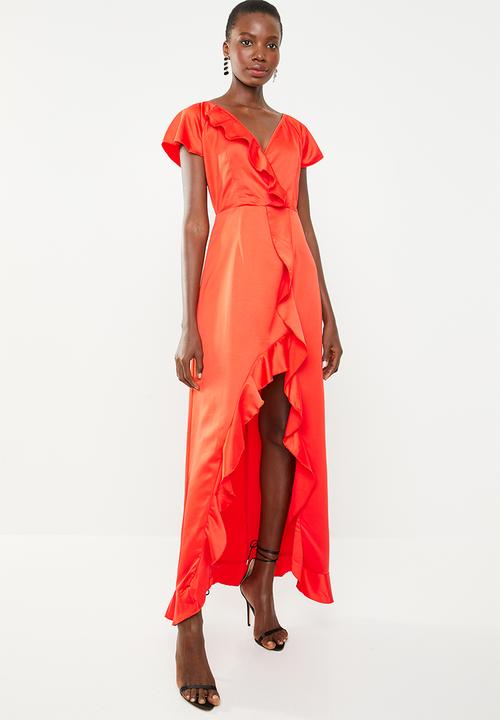 Missguided - V plunge frill maxi dress - orange