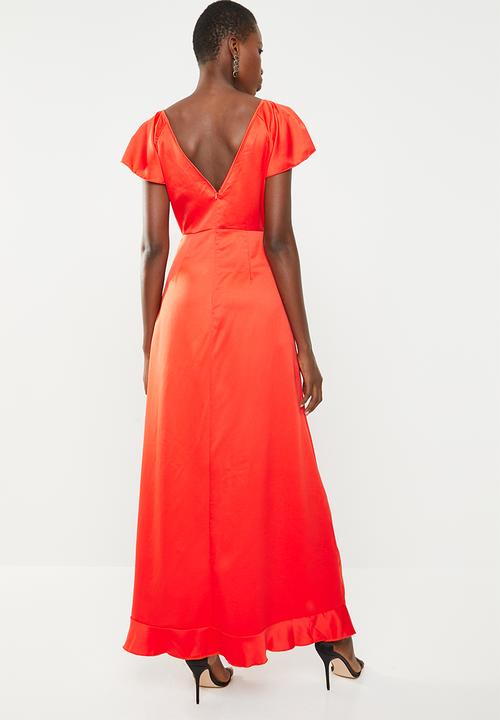 Missguided - V plunge frill maxi dress - orange