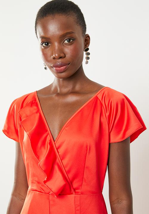 Missguided - V plunge frill maxi dress - orange