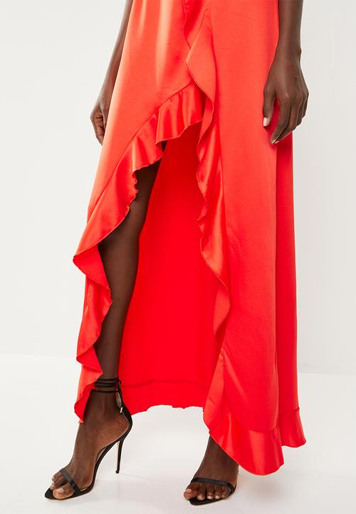 Missguided - V plunge frill maxi dress - orange