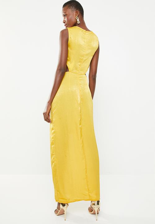 Missguided - Hammered satin twist front cut out maxi dress - yellow