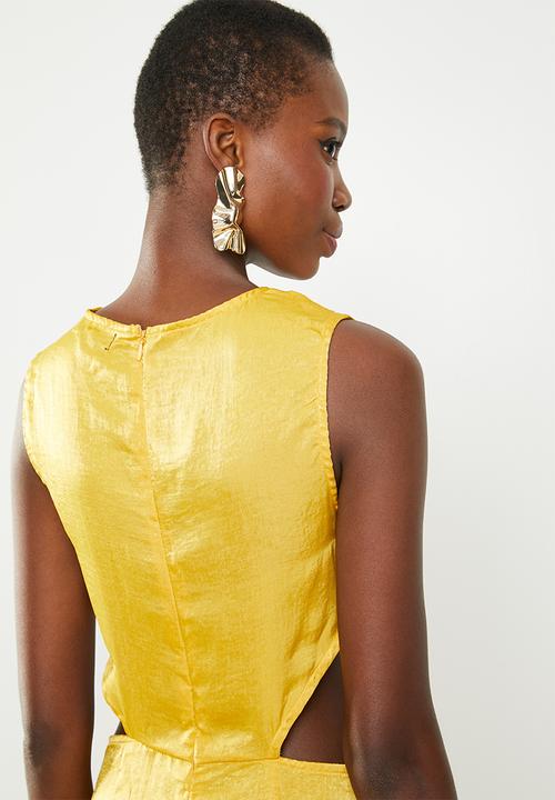 Missguided - Hammered satin twist front cut out maxi dress - yellow