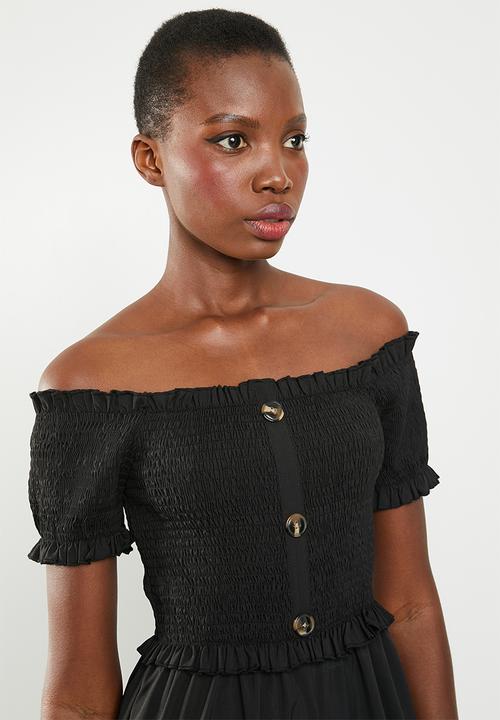 Missguided - Shirred horn button bardot jumpsuit - black