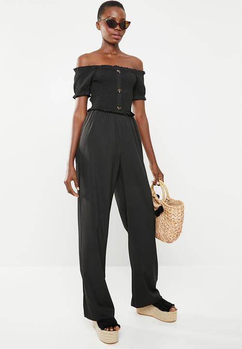 Missguided - Shirred horn button bardot jumpsuit - black