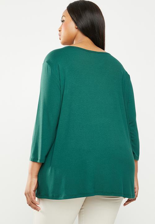 edit Plus - Lace inset v-neck top - green