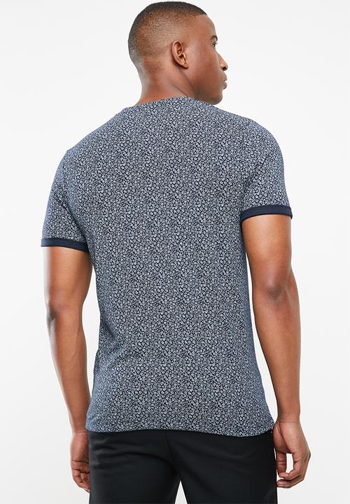 Jack & Jones - Austin short sleeve all over print tee - navy & white