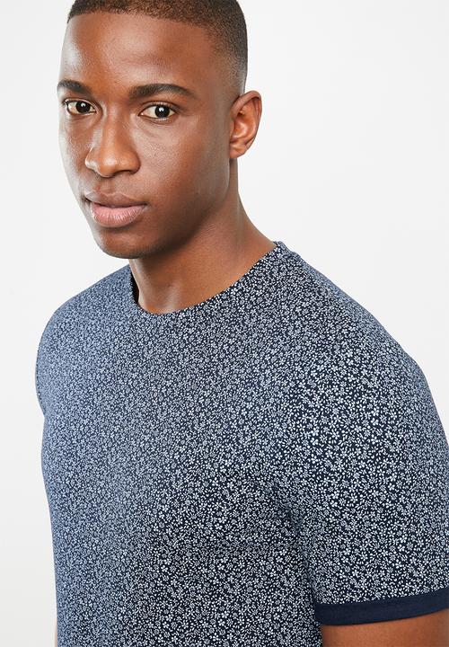 Jack & Jones - Austin short sleeve all over print tee - navy & white