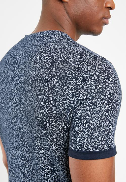 Jack & Jones - Austin short sleeve all over print tee - navy & white
