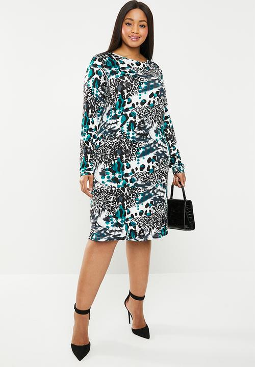 edit Plus - Long sleeve shift dress - multi