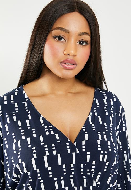 edit Plus - Peplum top - navy & white