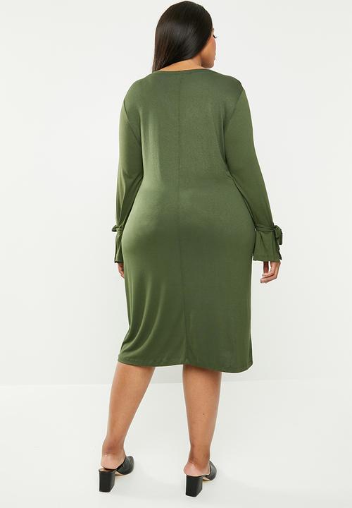 edit Plus - Tie sleeve dress - khaki