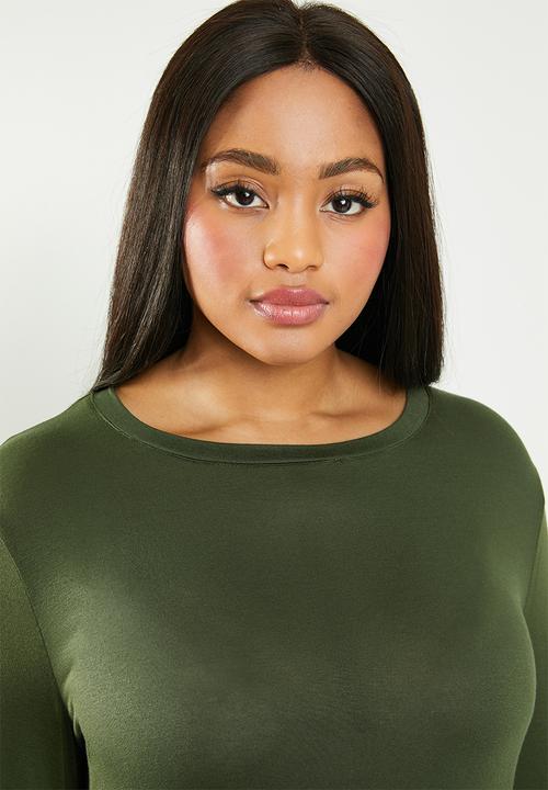 edit Plus - Tie sleeve dress - khaki