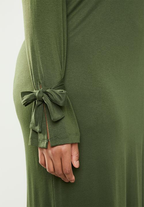 edit Plus - Tie sleeve dress - khaki