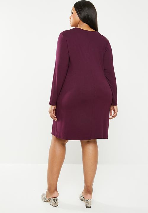 edit Plus - Long sleeve shift dress - burgundy