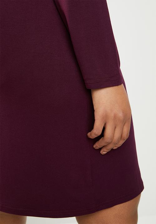 edit Plus - Long sleeve shift dress - burgundy