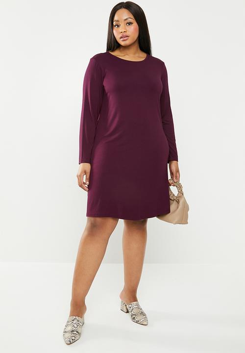 edit Plus - Long sleeve shift dress - burgundy