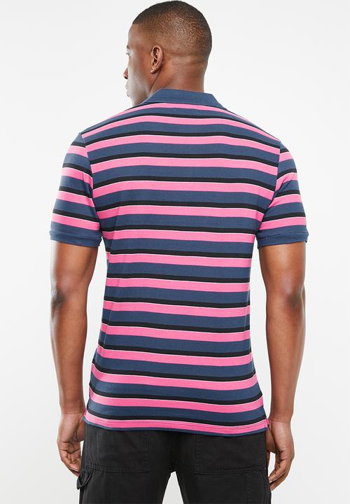 Jack & Jones - Stripe short sleeve polo - pink & navy