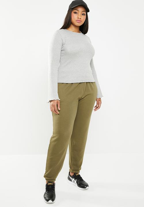 Missguided - Lettuce hem rib long-sleeve top - grey