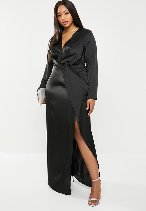 Missguided - Curve satin split maxi dress - black