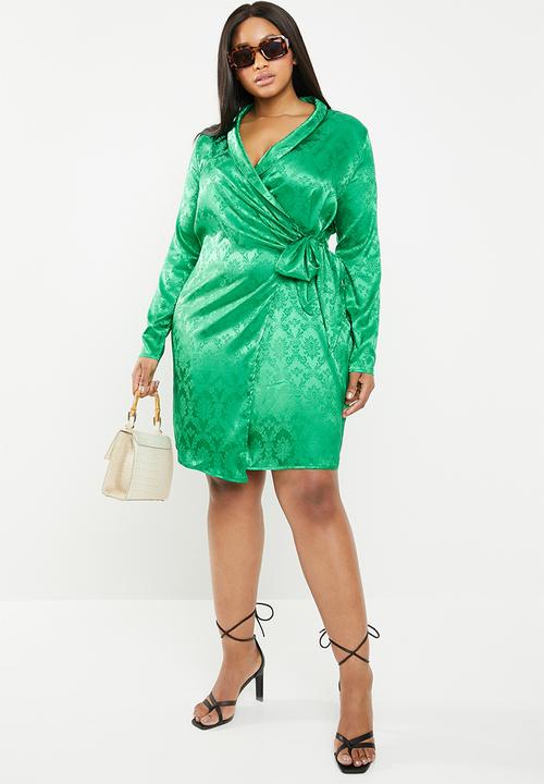 Missguided - Curve jaquard tie side blazer dress - green