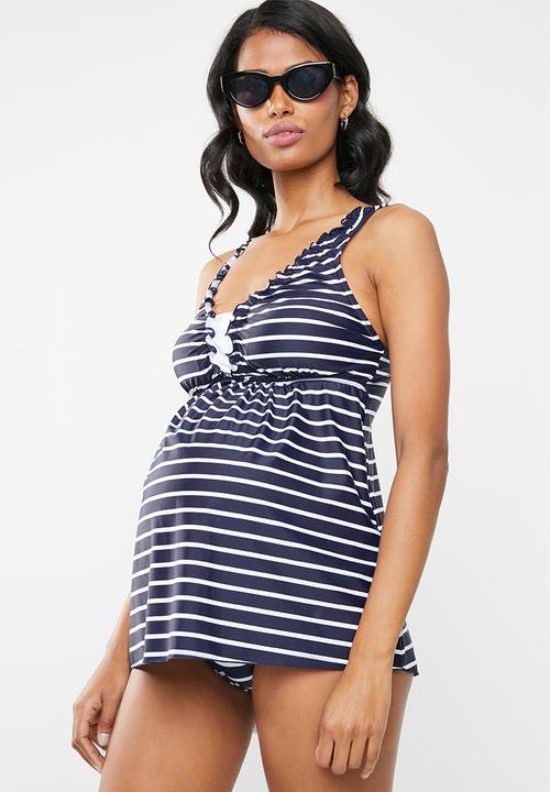 Jacqueline - Maternity Stripe tankini top - navy and white