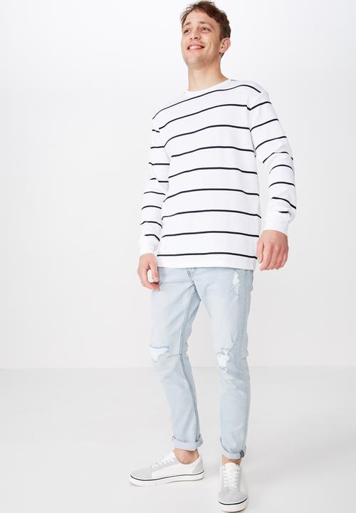 Cotton On - Waffle tee - white & navy