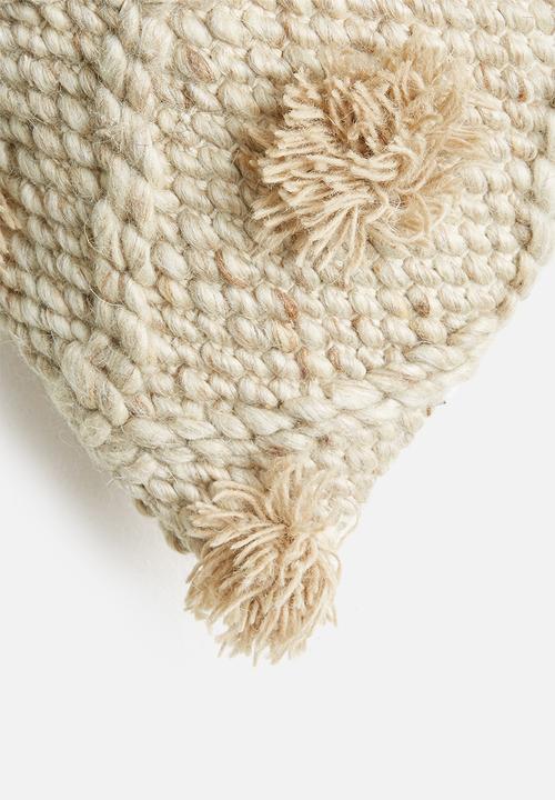 Sixth Floor - Leah hand woven cushion cover with pom poms - brown