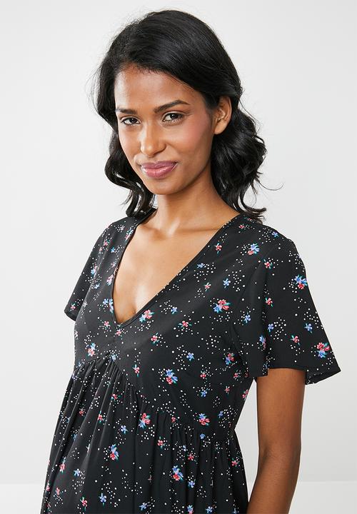 New Look - Maternity Ditsy floral v-neck smock - black