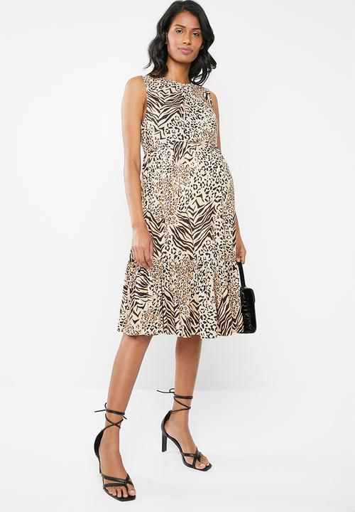 New Look - Maternity Animal tier smock dress - beige/black
