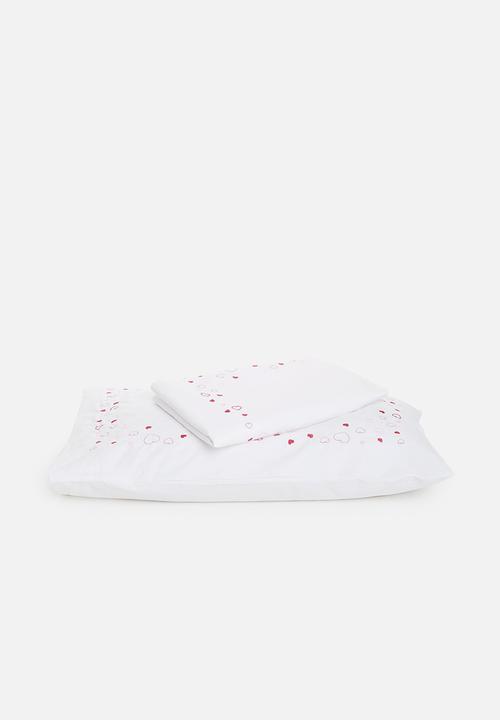DNU Sheraton - Hearts embroidered duvet cover set - white & pink